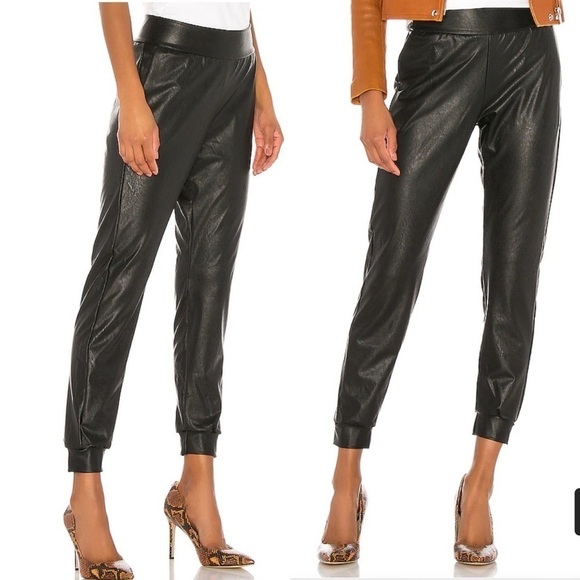 Revolve Commando faux leather black joggers pants - Picture 1 of 6